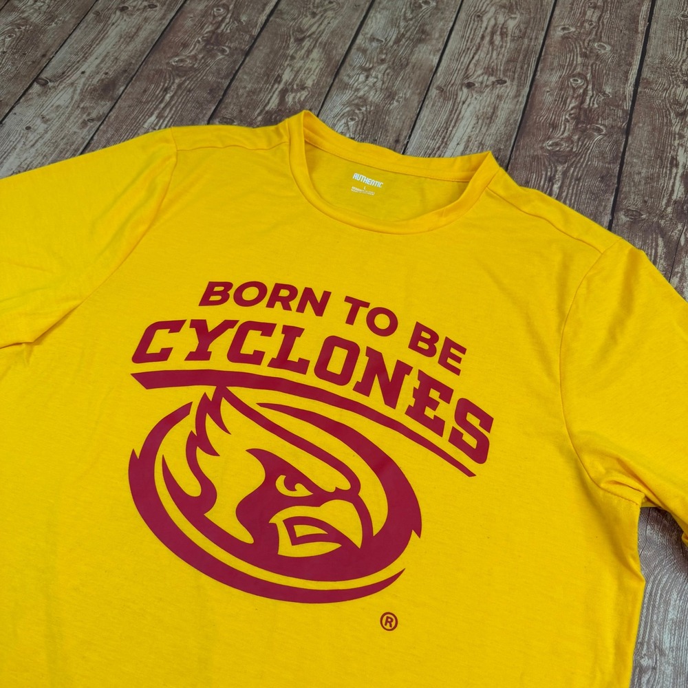 Authentic Iowa State Cyclones T Shirt Mens Large Yellow Short Sleeve Graphic